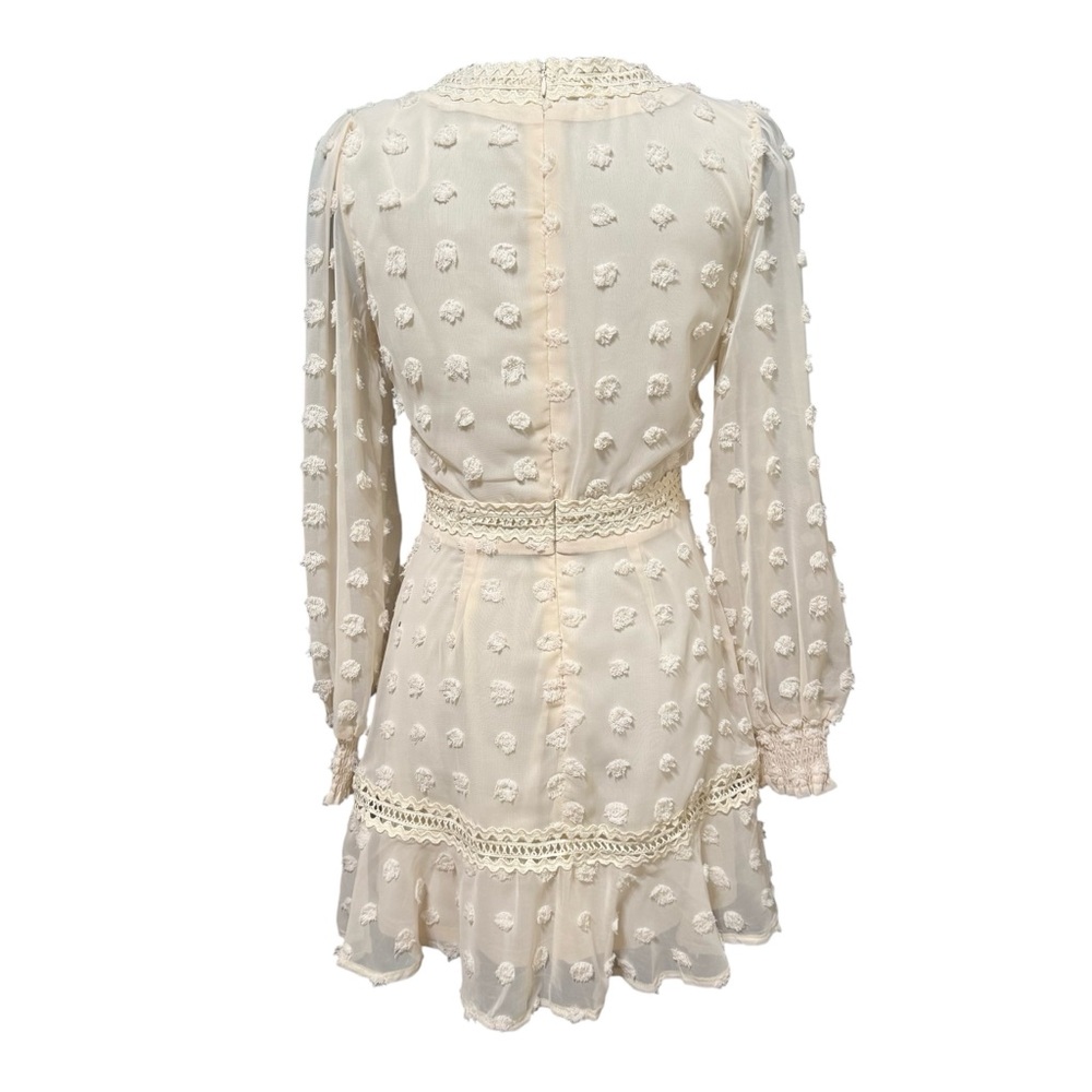 Lulus Might Be Magic Ivory Clip Dot Lace Long Sleeve Ruffle Mini Dress Small NWT - Picture 7 of 12